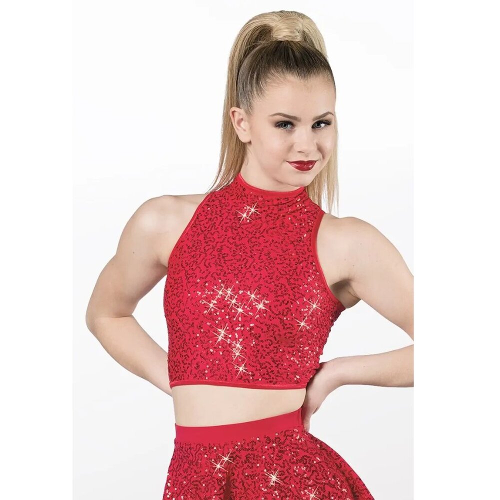 Weissman Sequin Girls Red Sleeveless Crop Top L